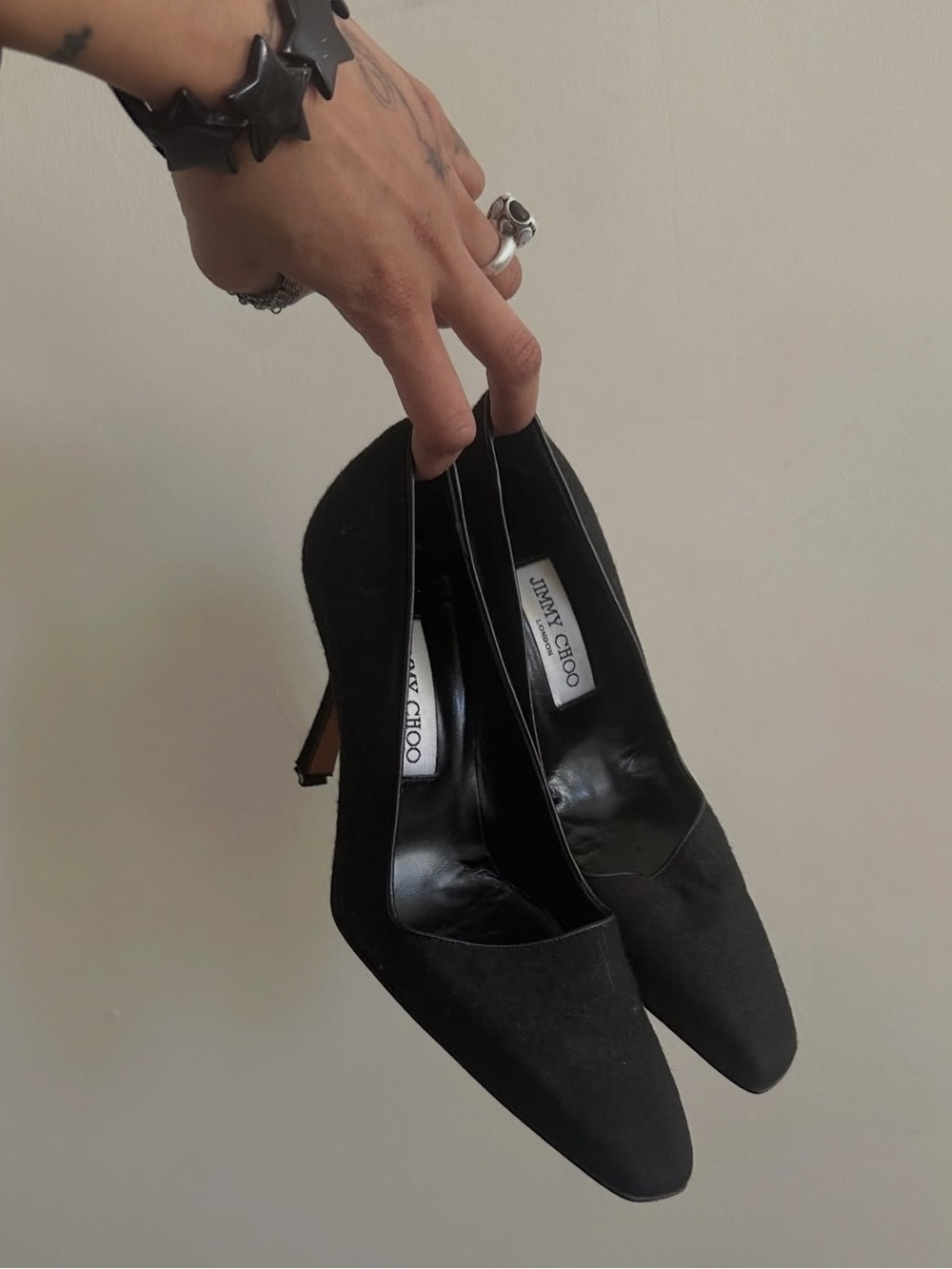 Jimmy Choo Black Wool Pointed-Toe Pumps